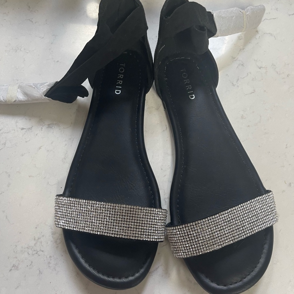 Torrid Black Sandals with Rhinestone Accents